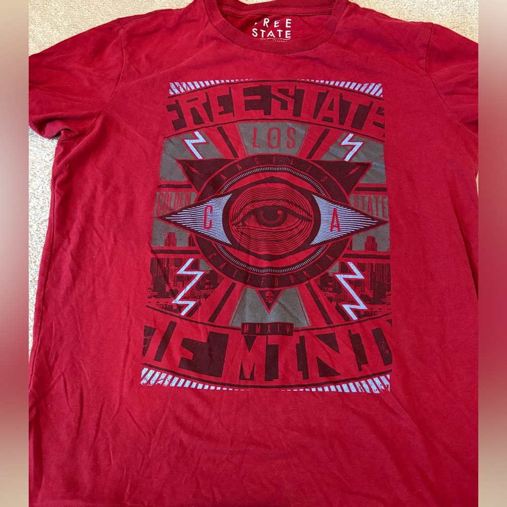 Free State Mens Tshirt Medium Burgundy Red Eye Los Angeles CA